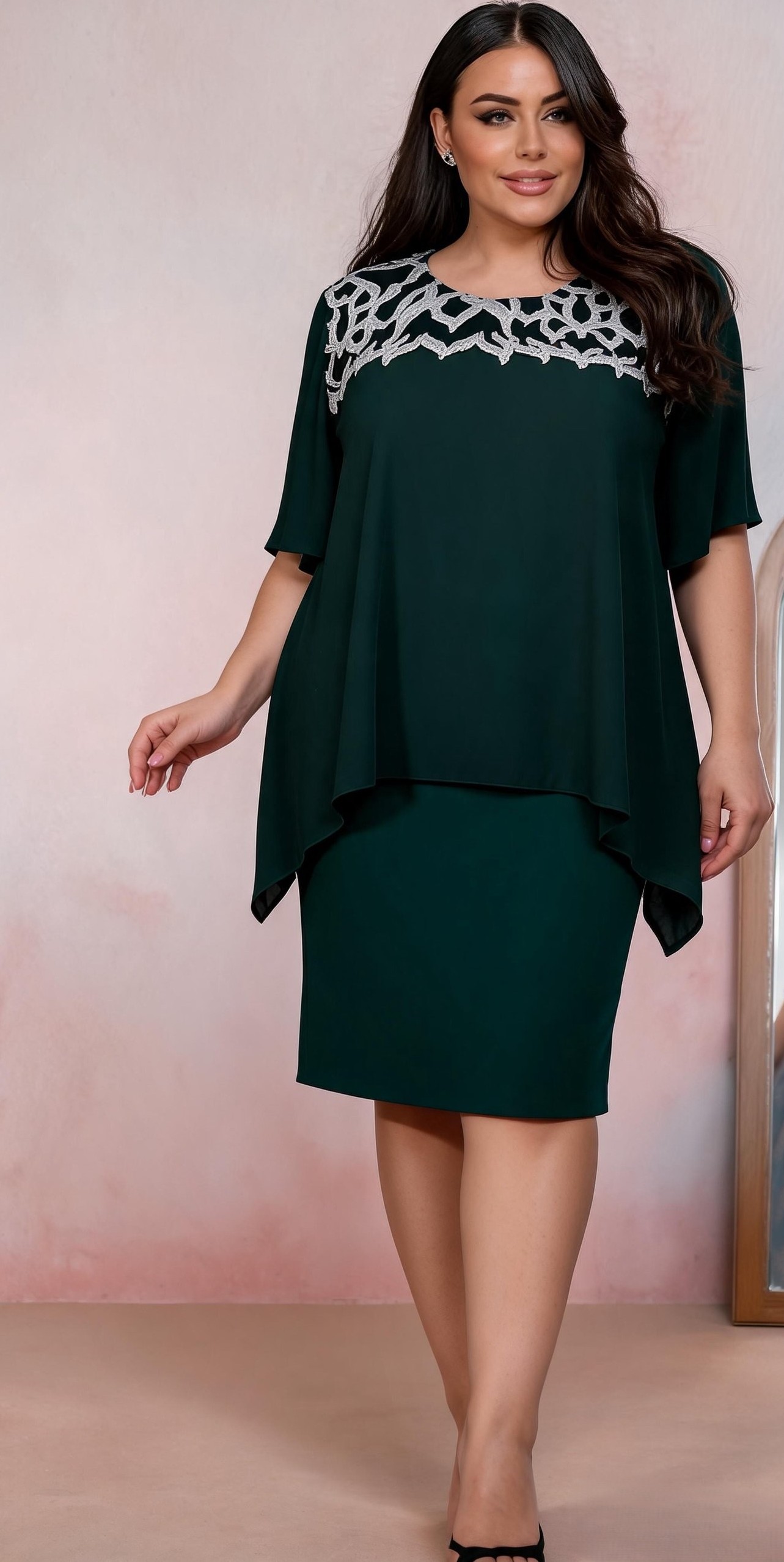 rochii dama midi Rochie midi verde vaporoasa XXL Zina